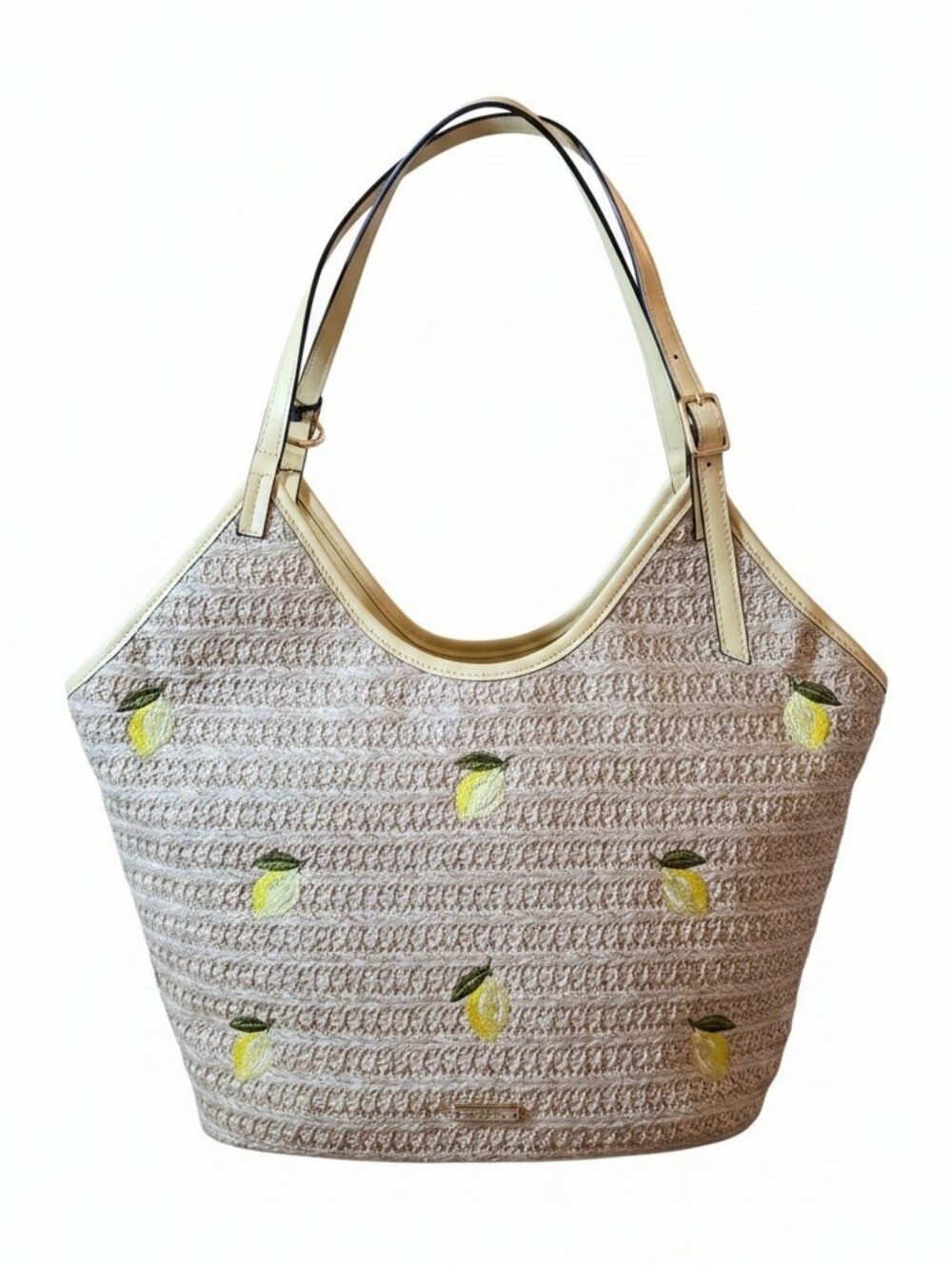 Nwt BCB GENERATION Woven Lemon Pattern Tote Bag in Cream - Picture 2 of 7